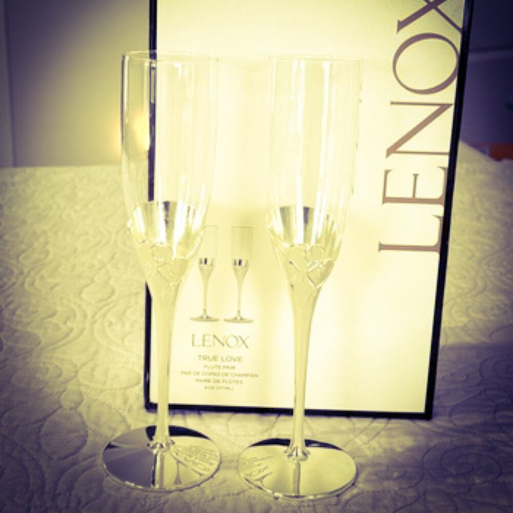 Lenox True Love Glass Flute Pair Clear with Slight Imperfection